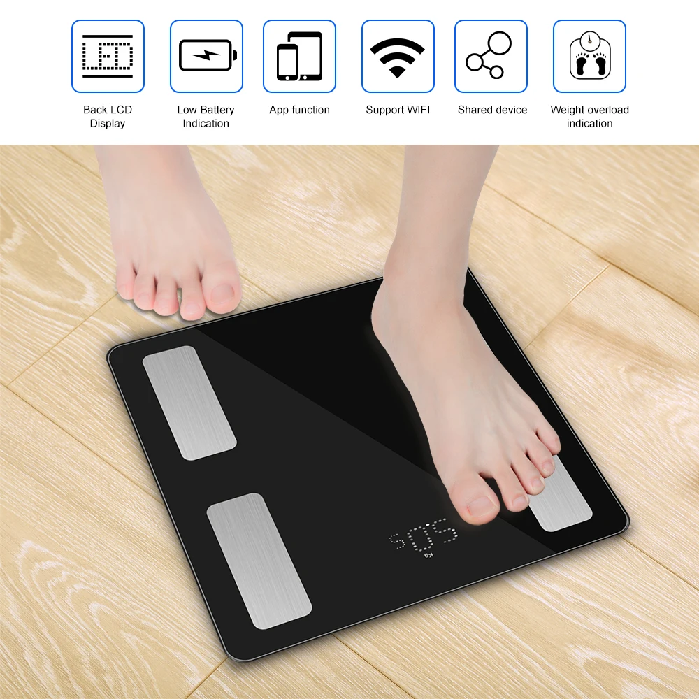 Wi-Fi весы для жира, умный BMI весы для ванной комнаты, светодиодный, цифровой, 150 кг, беспроводная весы, анализатор состава тела