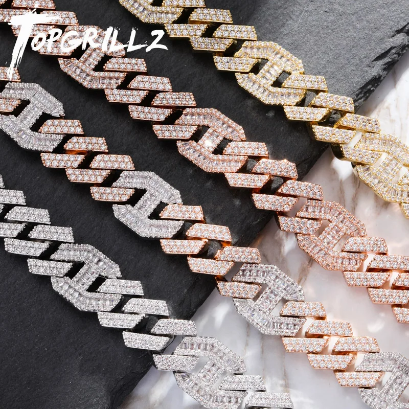 Goede TOPGRILLZ 14mm Zware Miami Baguette Zirkoon Iced Out Cubaanse Link Ketting AAA CZ Griffenzetting Kettingen Hip Hop Sieraden 16 30