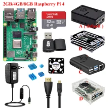 Original raspberry pi 4 2gb/4gb/8gb + caso + fonte de alimentação + cartão sd + leitor de cartão + dissipador de calor + micro cabo hdmi rpi 4b modelo b
