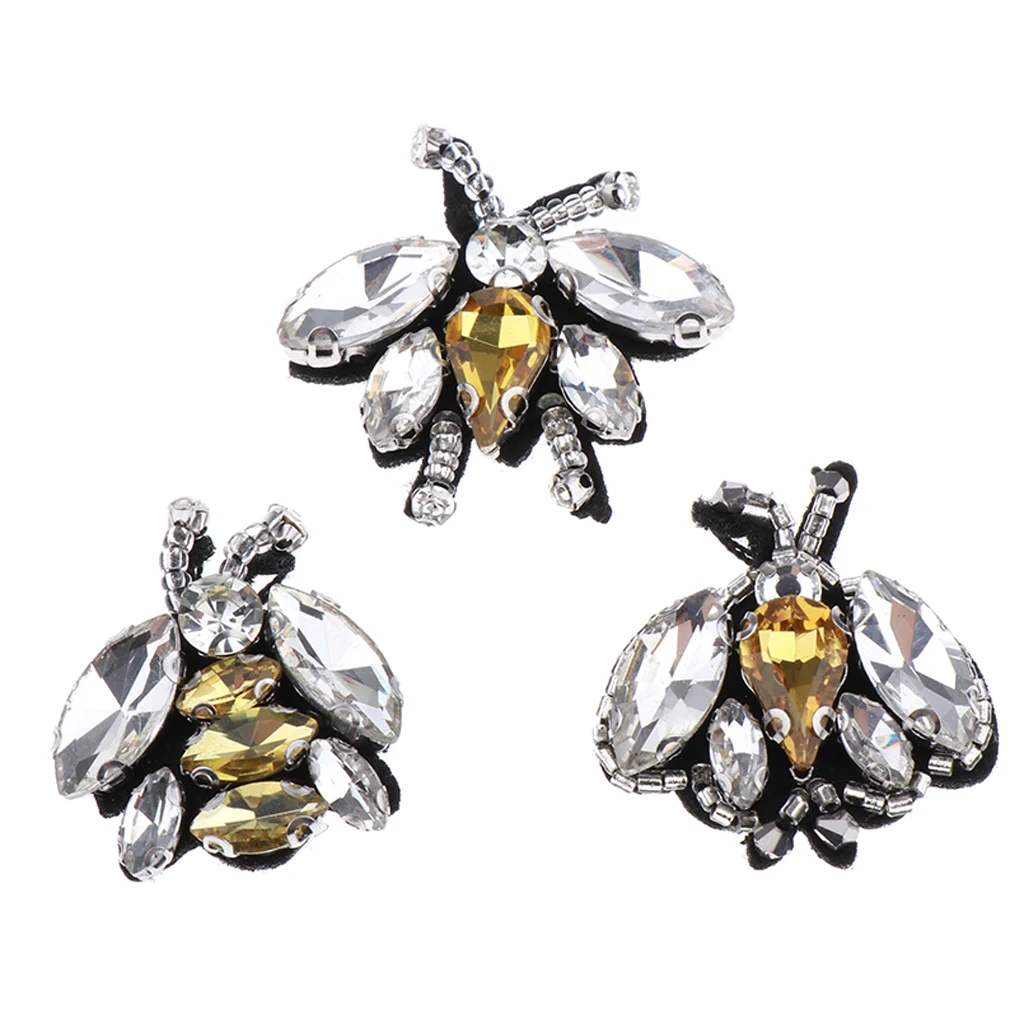 3cm x 3cm 3 Pcs Rhinestone Beaded Insects Bee Sewing Patch Scrapbooking Embellishments Garment Bag Decoration DIY Accessories