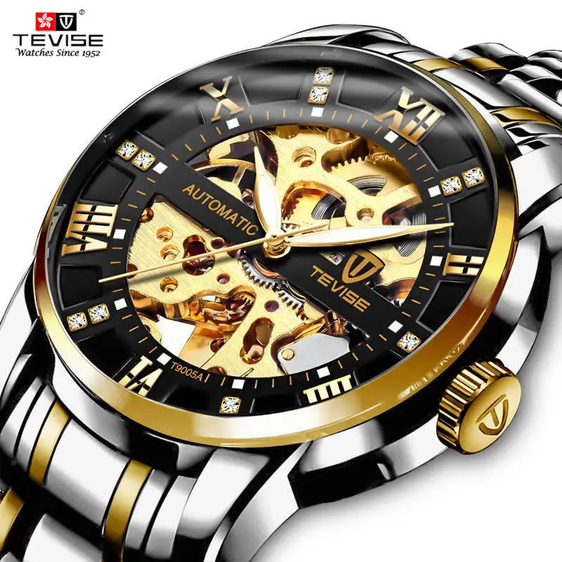 

TEVISE Top Luxury Brand Men Automatic Watch Fashion Men Stainless Steel Skeleton Mechanical Wristwatch Relogio Masculino T9005A
