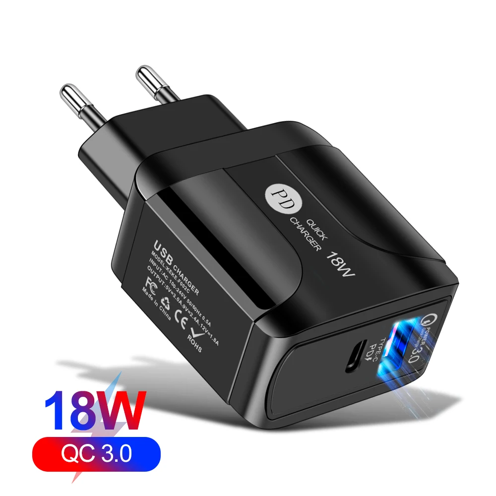 

QC 3.0 PD 18W USB Charger Adapter 5V/3A,Quick Charger Mobile Phone,USB TYPE-C Port PD 18W,Wall Travel Universal Adapter EU US UK