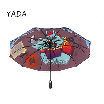 

YADA Pixel Style Mosaic Folding Automatic Cartoon 10 Bones Umbrella UV Rainproof Fold Parasol Rain Sun Anime Umbrellas YD200101