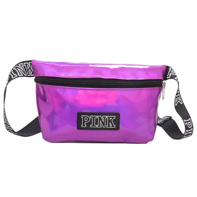 Новая Водонепроницаемая прозрачная поясная сумка из искусственной кожи, розовые сумки с буквенным принтом, поясная сумка, голографический женский ремень, кошелек, поясная сумка - Цвет: Фиолетовый