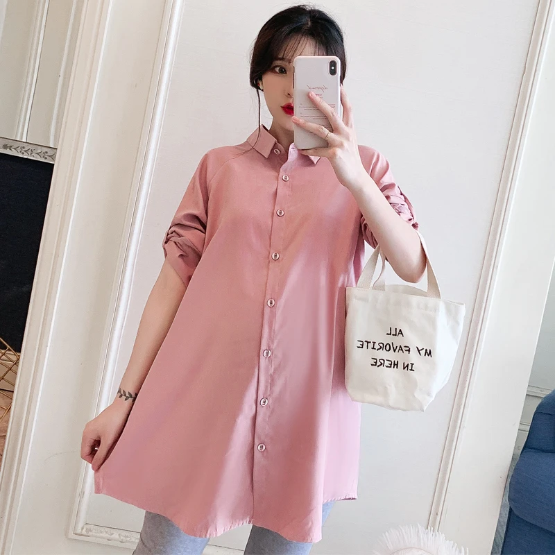 

Casual Maternity Shirt Spring Autumn Clothes Pregnancy Top Long Sleeve Chiffon Turn-down Collar Pregnant Shirts Dress Plus Size