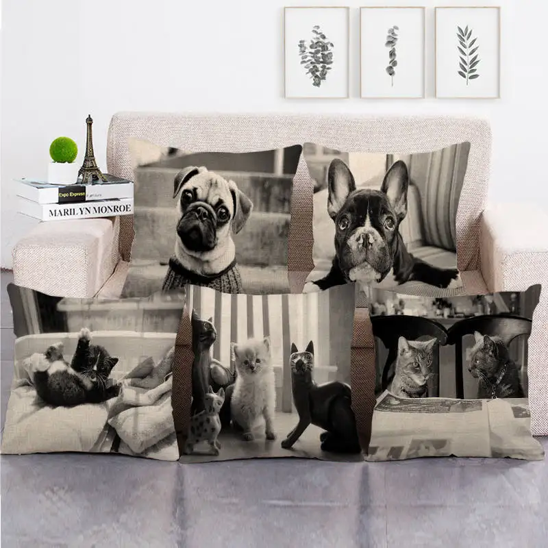

45cm*45cm black style dog design linen/cotton throw pillow covers couch cushion cover home decor pillow