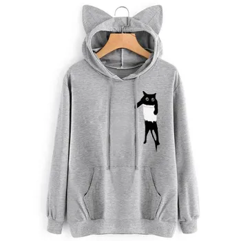 

2019 Womens Cat Ear New Tops Warm Cool Pullover Hoodie Ladies Fashion Hooded Sweatshirt Tops Hot Females New Clothing Tops