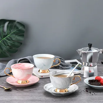 

Chic Marble Ceramic Coffee Cup Saucer Sets Fashion Drinkware Gold Plated Porcelain Tea Water Breakfast Morning Milk Can Mugs