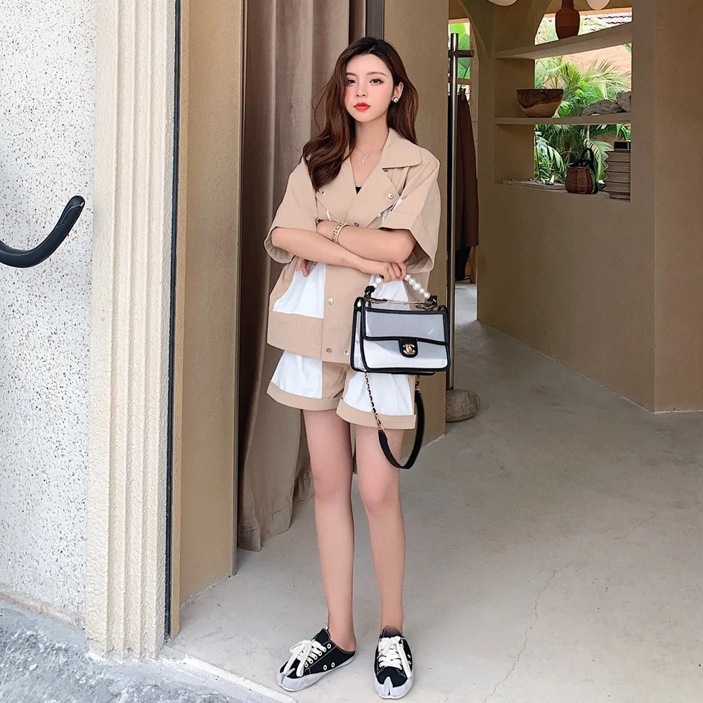 

Photo Shoot 2019 Summer New Style Korean-style INS WOMEN'S Dress Fashionable Contrast Color Coat + High-waisted Loose Pants Two-