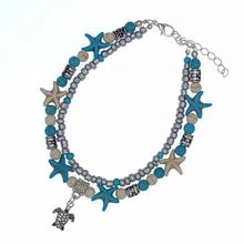 Распродажа! два слоя в Европе и Америке ножной браслет ретро Морская звезда шарик подвеска в виде черепахи пляжный ножной браслет на ногу W