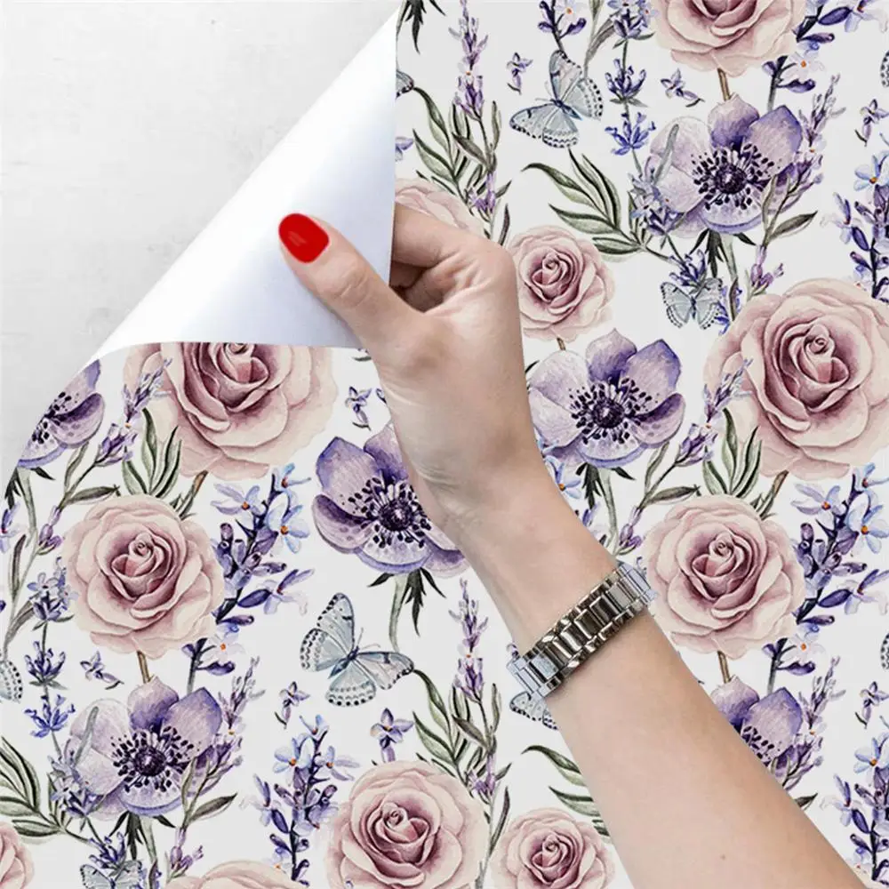 

Beautiful Pink Flower Theme 45*300 cm Thickened Waterproof Self-Adhesive Wallpaper for Room Decoration and Furniture Renovation