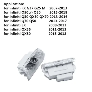 

2PCS LED Car Door Logo Projector Light For Infiniti FX37 FX50 Q50 Q60 QX50 QX56 QX70 QX80 G37 G25 M25 M35 M37 EX25 EX35 EX37