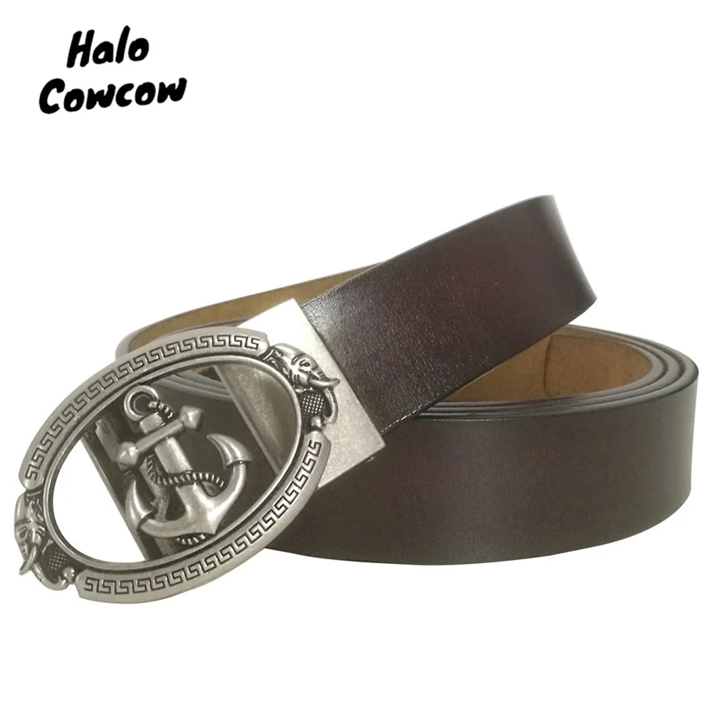 

105 - 140 150 160cm Anchor Designer Belts 3.5cm Wide Cowskin Real Genuine Leather Belt Automatic Buckle Large Size Belt Strap