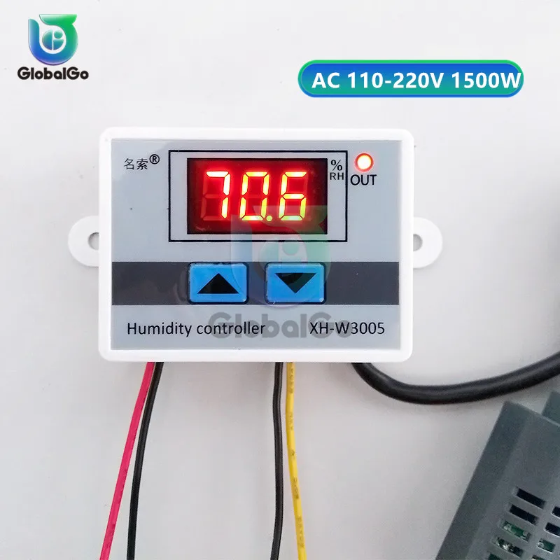 AC 110-220V 1500W Цифровой светодиодный измеритель влажности, гигрометр, регулятор влажности, переключатель гигростата SHT20, датчик влажности, XH-W3005 W3005, 220 В, 12 В, 24 В - Цвет: AC 110-220V 1500W