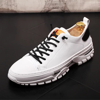 

Spring Autumn Thick Bottom Men Shoes Fashion Men Casual Shoes Leather Shoes Men Lace-up Breathable Casual Sneakers Men Loafers