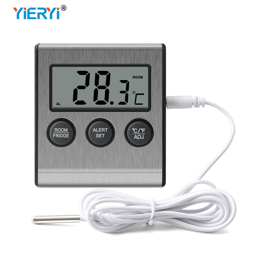 Brushed Stainless Steel Digital Refrigerator and Freezer Thermometer