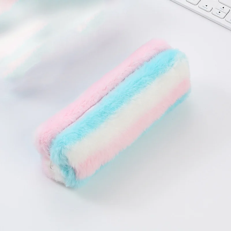 Красочные Плюшевые Kawaii школьный Карандаш Чехол сумка для девочек Карандаш Чехол школьные принадлежности милый пенал для карандашей студенческие канцелярские