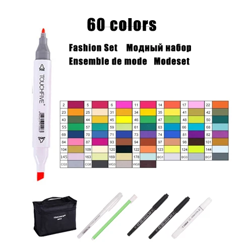 60 Colors white SF Touchfive художественный маркер 30/40/60/80/168 Цвет Набор двойной кончик кисти для рисования манги Краски эскиз спиртовой фломастер для офиса и школы - Цвет: 60 Colors white SF