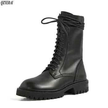 

New autumn winter Genuine leather Women boots Martin boots Knight locomotive Female boots Women shoes Size 34-43