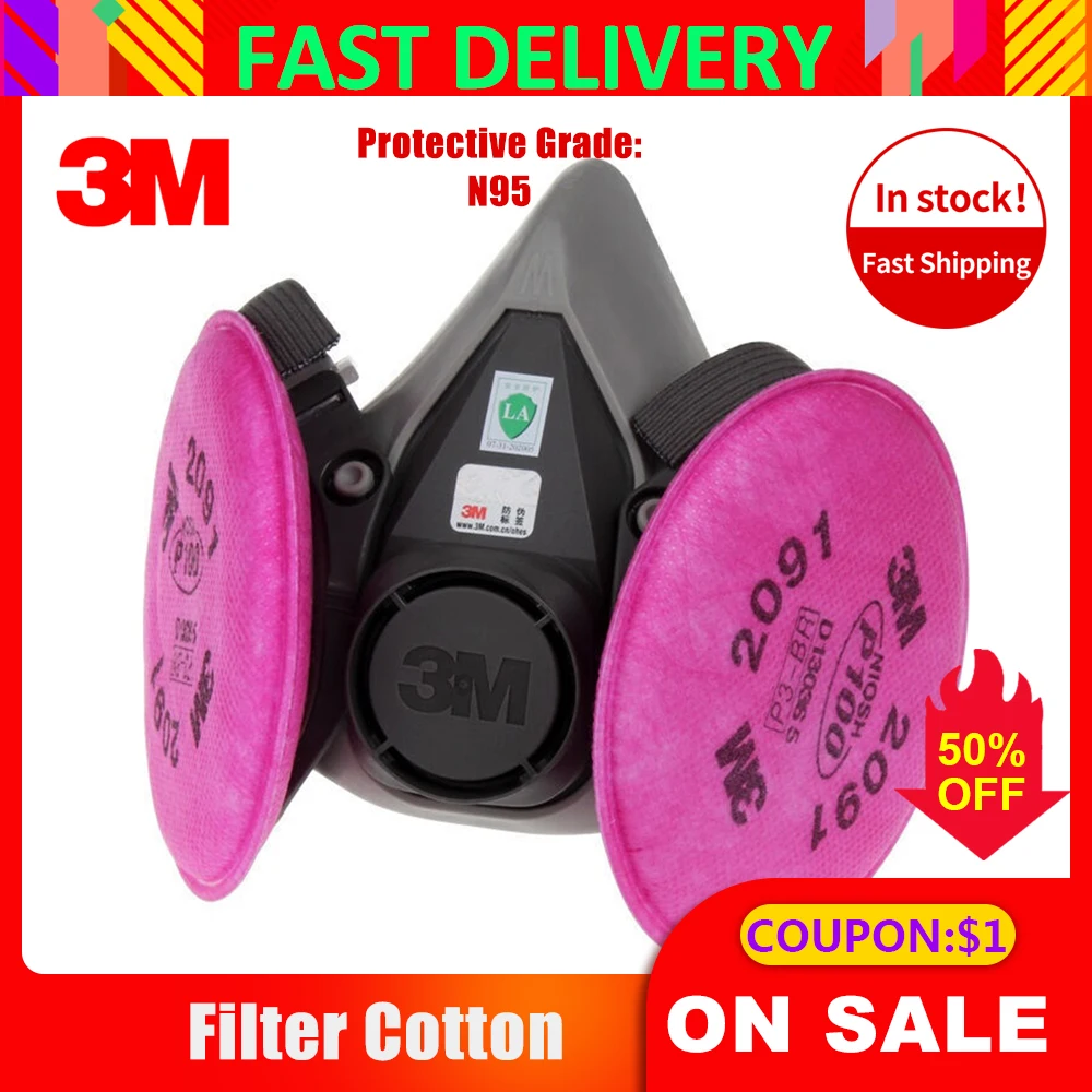 

3M Mask 2091 Filter Cotton Dust Mask Painting Spray Industry Half Face Gas Mask Respirator Particulate Filter Use with 6200 7502