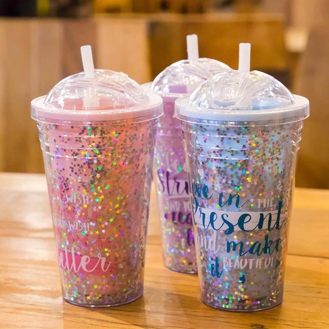 Double Wall Tumbler with And Straw, Plastic Tumbler Cups, Reusable