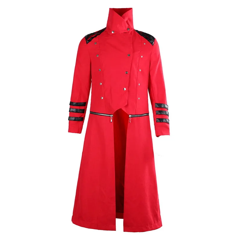 Vertvie мужской Готический плащ стимпанк винтажная длинная Черная куртка мужской с капюшоном необычный дизайн военный Кардиган Верхняя одежда Пальто - Цвет: red 2