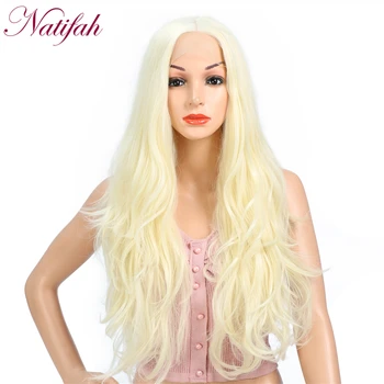

Natifah 28inch Light Blonde Long Curly Hair Synthetic Lace Front Wigs Heat Resistant Wavy Wigs For Women Cosplay