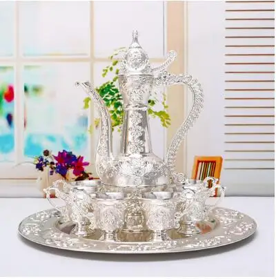 silver plated 8 шт./компл. модный металлический винный набор виски графин напиток шейкер moonshine аксессуары для дома Бар JJ105 - Цвет: silver plated