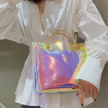 

2020 Summer Laser Transparent bag New Quality PVC Women's Designer Beach Handbag Large Tote bag Chain Shoulder Messenger Bags