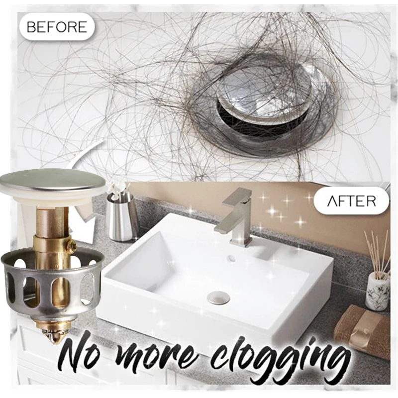 

Basin Pop-up Drain Filter Stainless Steel Push-Type Bounce Core Copper Bouncing Core Filter Cover Basket Shower Floor Drain