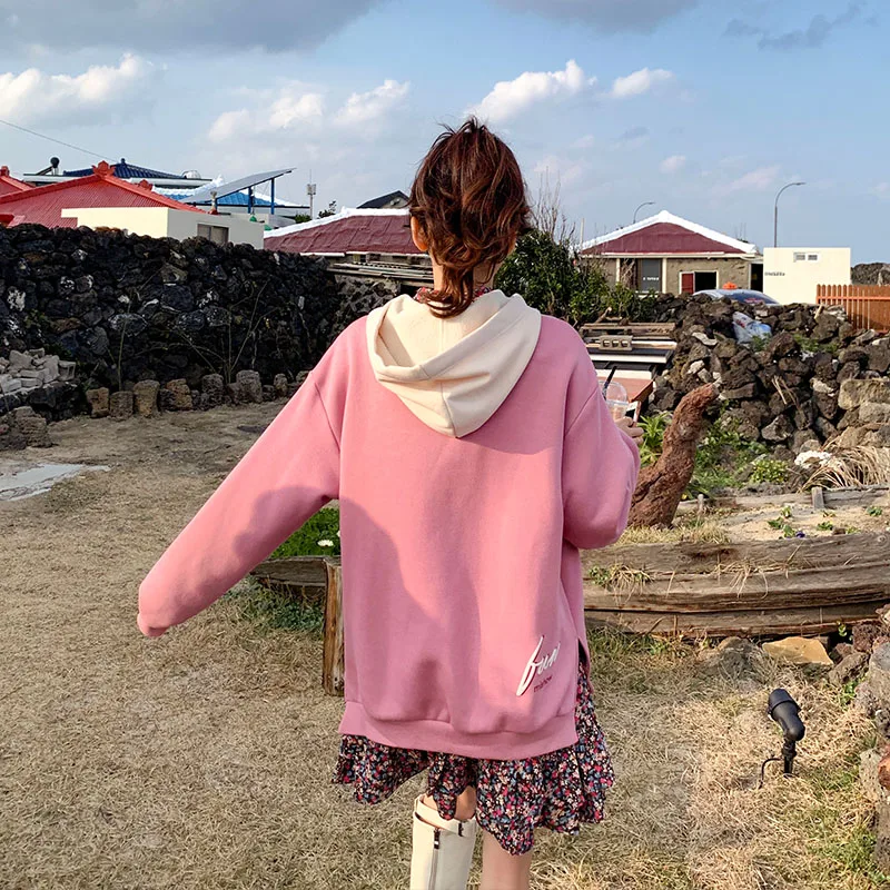  MISHOW Women Spring Causal Hooded Pullover Loose Letter Printing Long Sleeves Pocket Hoodies Tops M