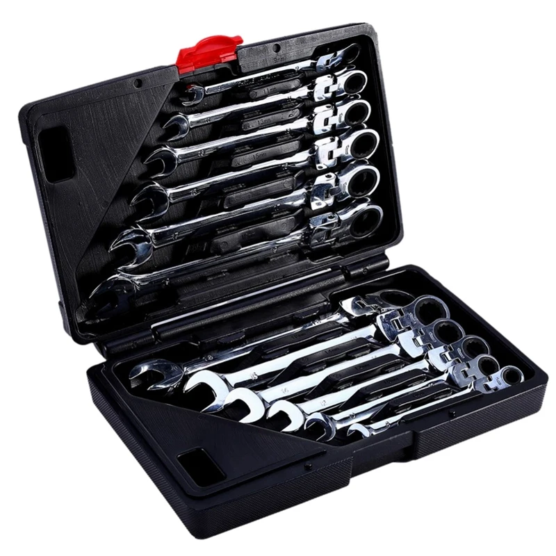 

Promotion! 12 Piece Flexible Combination Spanners Ratchet Wrench Car Garage Tool Set 8-19Mm