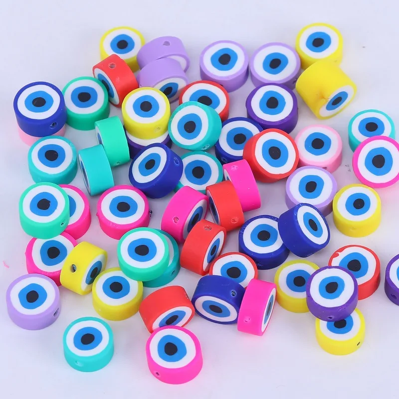 

100pcs 10mm Flatback Round Shape Evil Eye Polymer Clay Beads for DIY Bracelet Necklace Jewelry Making Handmade Accessories