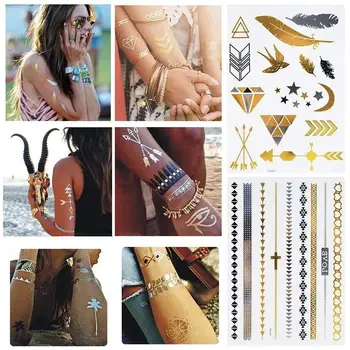 

16Pcs Waterproof Hot Stamping Glitter Tattoo Sticker Necklace Temporary Body Art
