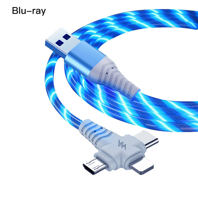 in 1 Charging Cable Flowing Light Up Data Cord Fast Charging Line Micro USB Type-C Connector For iPhone 13 12 11 Huawei Xiaomi