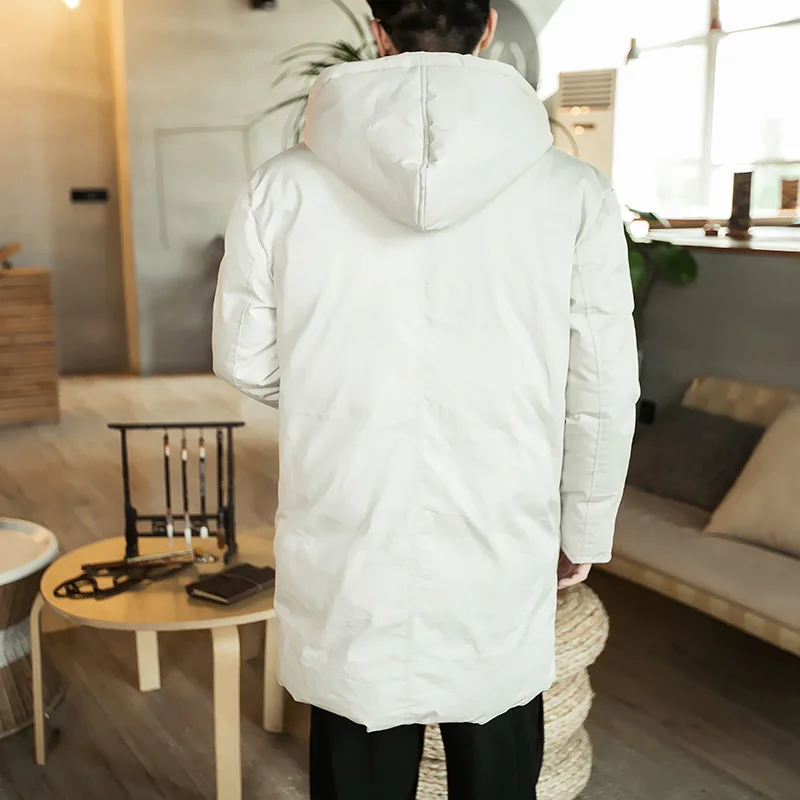 

2018 Men's Casual Large Size Chinese-style Solid Color Hooded Frog Cotton-padded Clothes Mid-length Cotton Coat