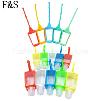 

10Pcs Portable Hand Soap Empty Refillable 30ml Bottle Silicone Holder Sanitizer Liquid Container Keychain Carriers Random Color