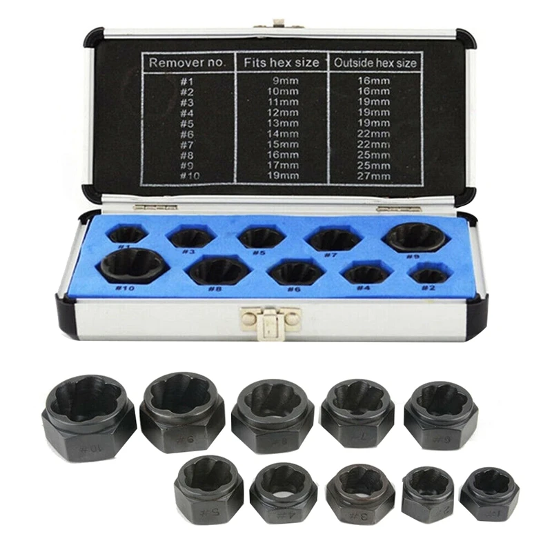 10Pcs 9 19mm Bolt Nut Remover Extractor Set Daed Stripped Socket Wrench Tool Kit| | - AliExpress