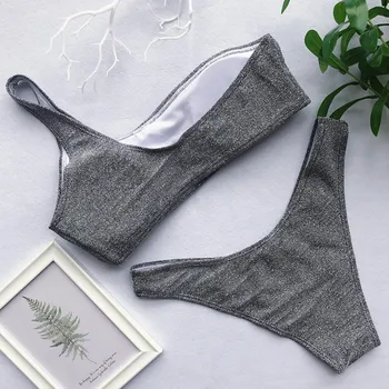 

JAYCOSIN Women's Two Piece Filled Bra Sexy Solid Color Sequins Bathing Female Summer Lingerie Beachwear Nylon Daily 19Nov19