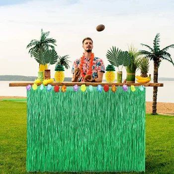 

Hawaiian Straw Table Skirt Raffia Fringe Party Decoration for Graduation Ceremony or Costume Party 276CMx75CM