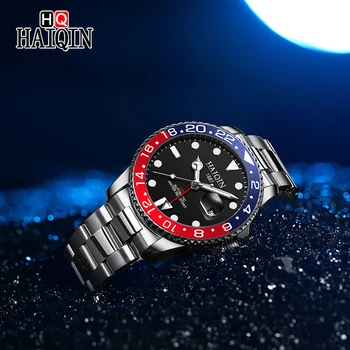 

HAIQIN New Men's GMT Watches Top Luxury Brand Automatic Mechanical Waterproof Wristwatch Fashion Stainless Steel Calendar Clock