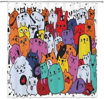 

Cartoon Animal Shower Curtain Multicolor Dog Lovely Bathroom Shower Curtain Bathroom Decor Waterproof Fabric Shower Curtain
