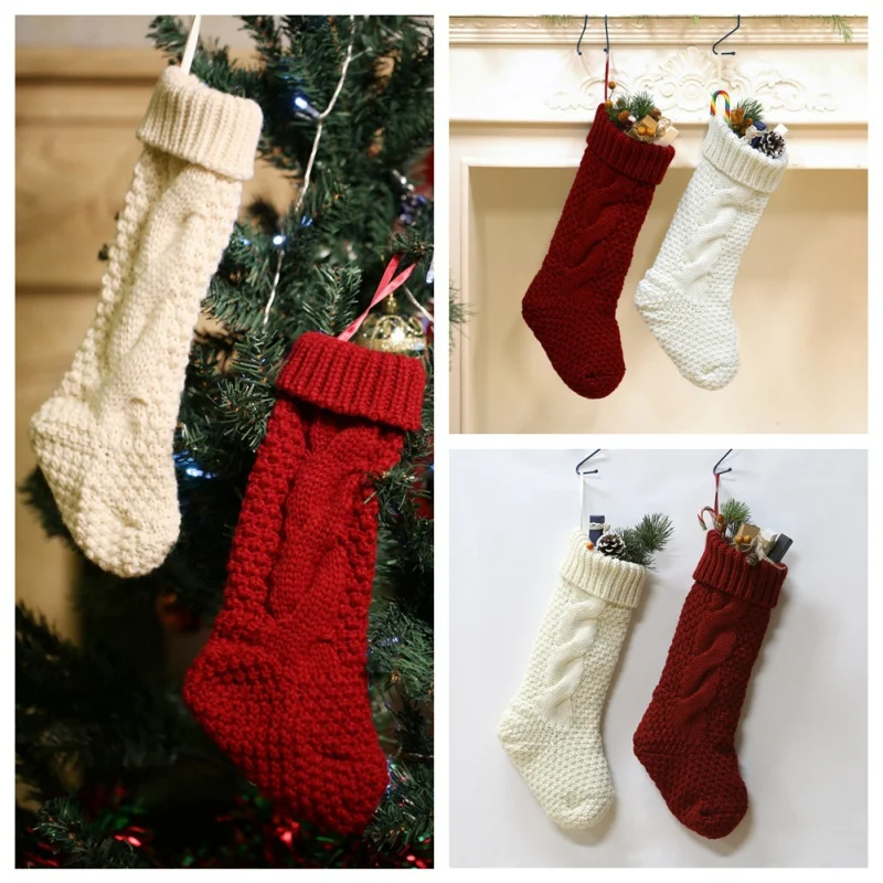 

Knitted Christmas Stockings Candy Treat Gift Bags Xmas Tree Holiday Home Decorations
