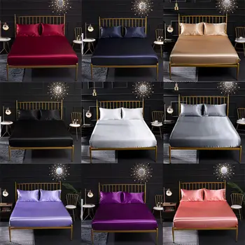 Lenzuolo imitazione seta raso biancheria da letto lenzuolo coprimaterasso Set 100% biancheria da letto federa singola matrimoniale King Queen 1