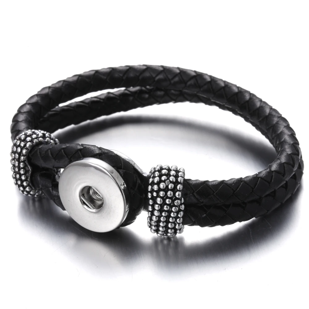 Женский плетеный кожаный браслет с застежкой кнопкой 18 мм|Браслеты шармами| |