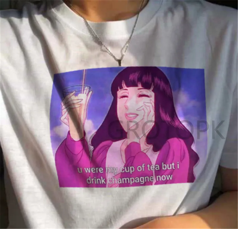 Fashion U Were My Cup of Tea but I Drink Champagne Now Printed T Shirt Women Funny Printing Tee Tops Short Sleeve for Summer