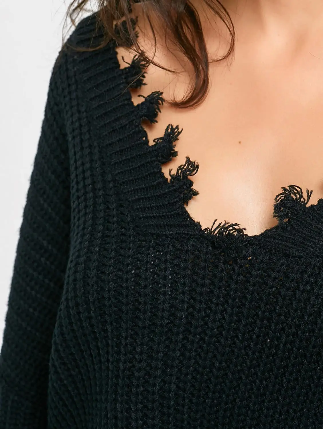 Oversized Frayed Cropped Pullover Sweater 2025