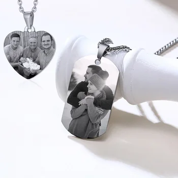 

Vnox Personalized Image Photo Necklaces Picture Solid Stainless Steel Dog Tag for Women Men Pendant Custom Gift