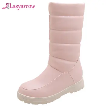 

Lasyarrow 2020 plus size 50 winter snow boots thick fur keep warm women half boots round toe comfortable flat casual shoe ladies
