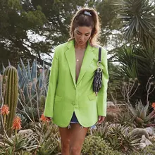 Женский блейзер оверсайз осеннее длинное пальто сексуальные простые яркие облегающие с длинными рукавами костюм Kendall модный авокадо зеленый Блейзер